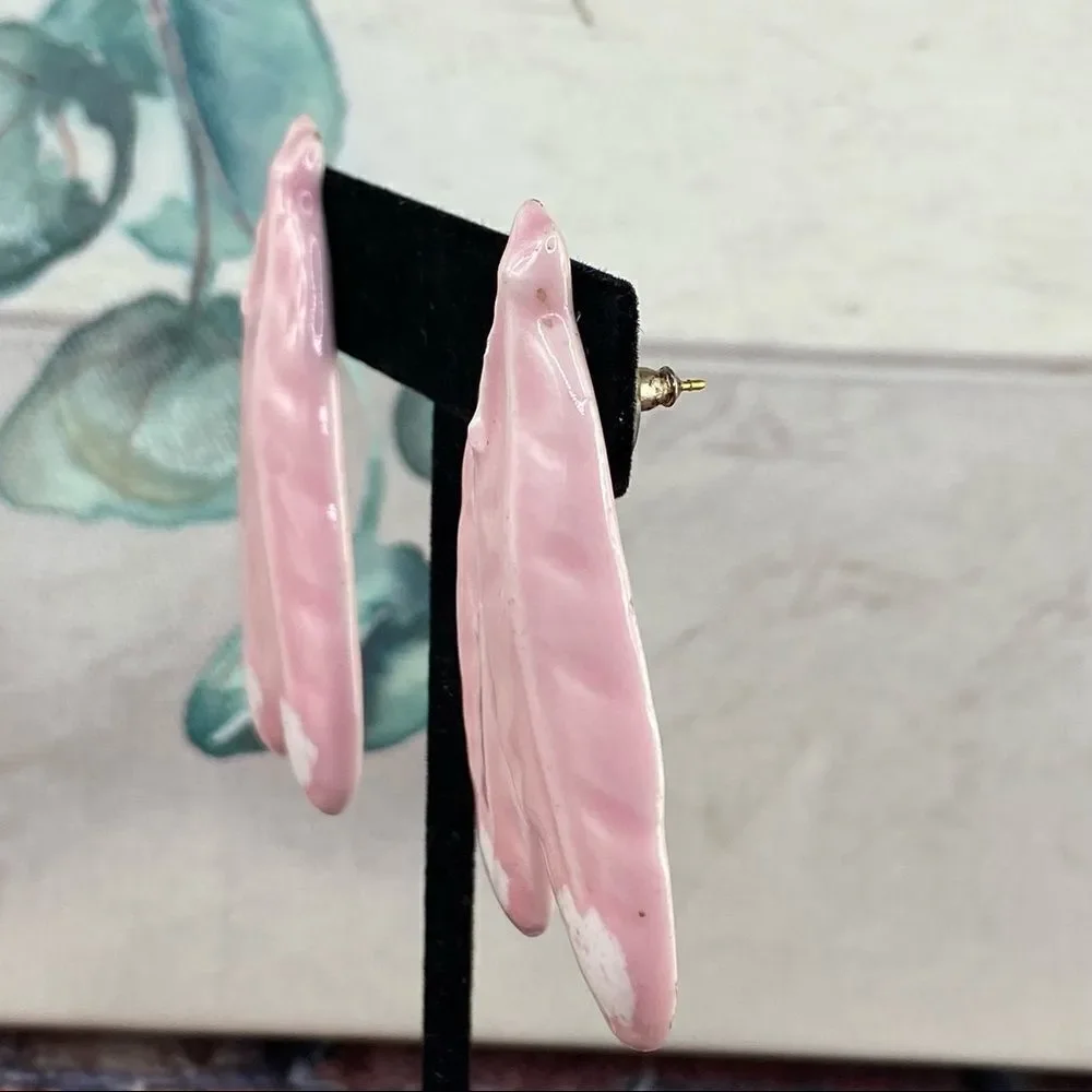 ‎Pink Ceramic Feather Earrings